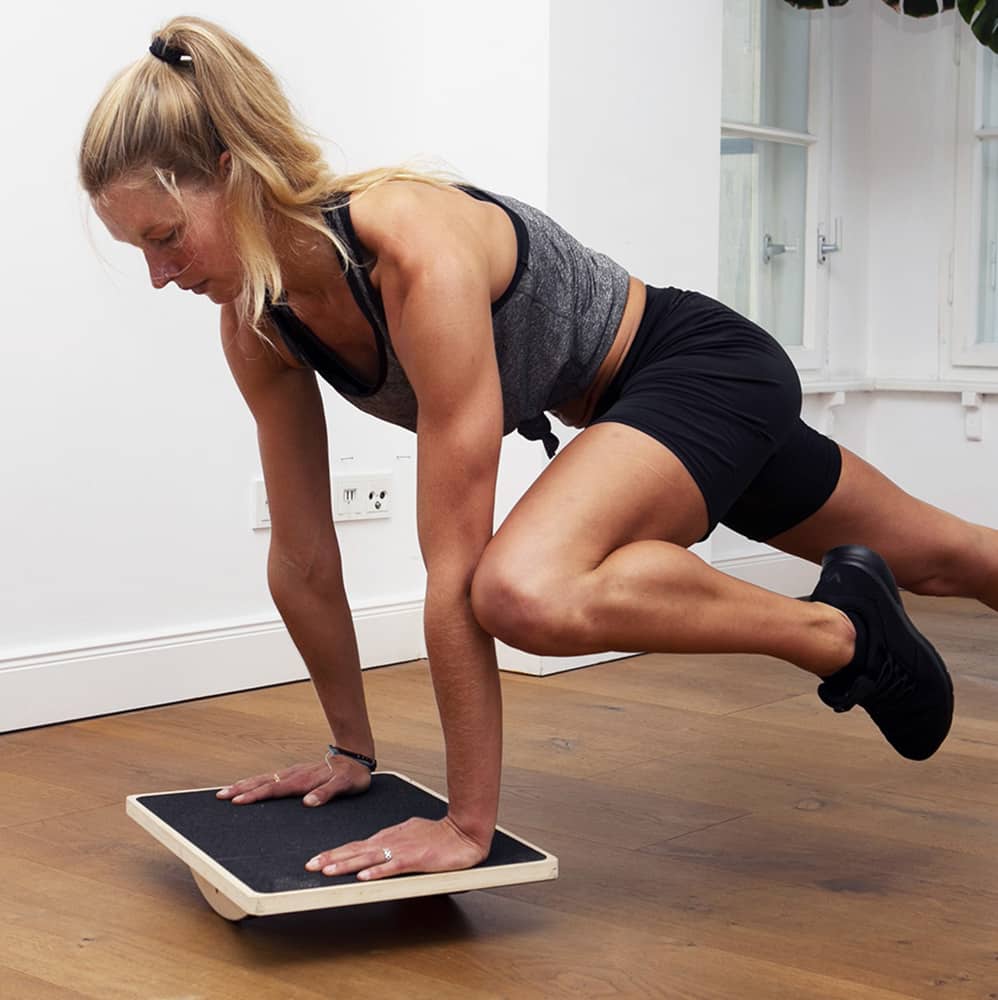 model on balance board