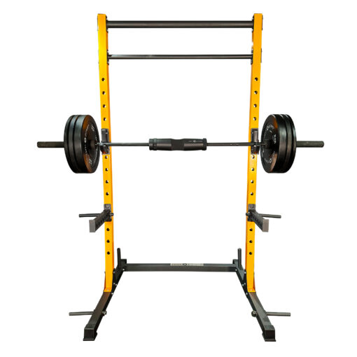 Yellow Power Rack with Barbells, Weight Plates and Home Gym