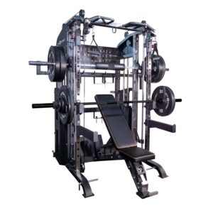 Multigym with Squat rack, barbell, weight plates and weight bench